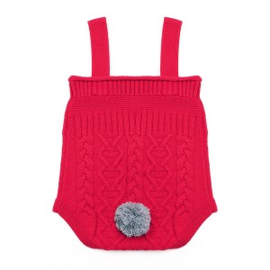 Red Cable Knit Bunny Tail Baby Romper