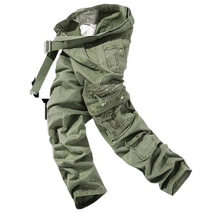 Mens Solid Color Multi-pocket 100%Cotton Casual Cargo Pants Outdoor Straight Trousers