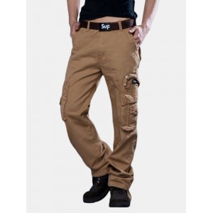 Mens Winter Thick Warm Fleece Lining Casual Pants Multi-Pocket Military Cargo Pants