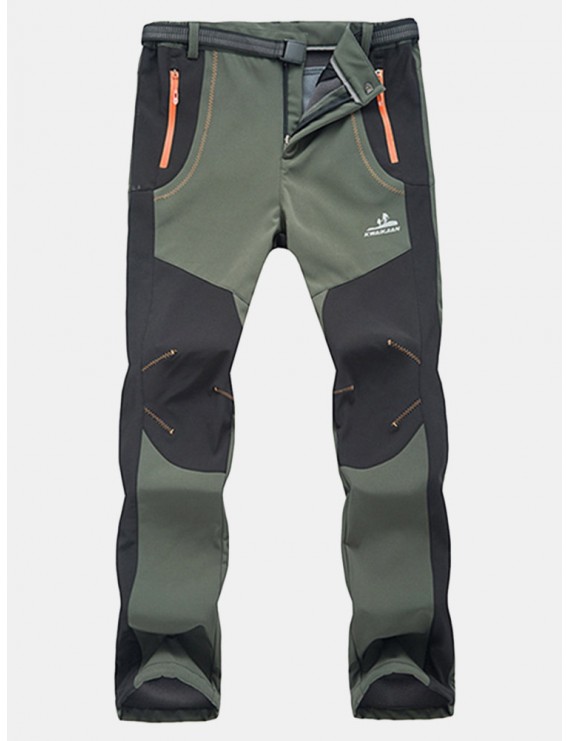 Mens Outdoor Sport Pants Elastic Waist Soft Shell Warm Fleece Lining Waterproof Quick-Dry Trousers