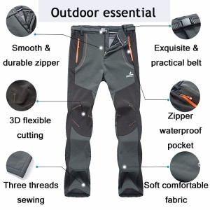 Mens Outdoor Sport Pants Elastic Waist Soft Shell Warm Fleece Lining Waterproof Quick-Dry Trousers