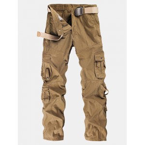 Mens Cargo Pants Multi-pocket Solid Color Regular Fit Outdoor Spring Fall Trouser