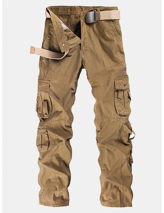 Mens Cargo Pants Multi-pocket Solid Color Regular Fit Outdoor Spring Fall Trouser