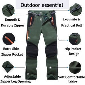 Mens Outdoor Hiking Pants Elastic Soft Shell Fleece Lining Waterproof Skiing Trousers