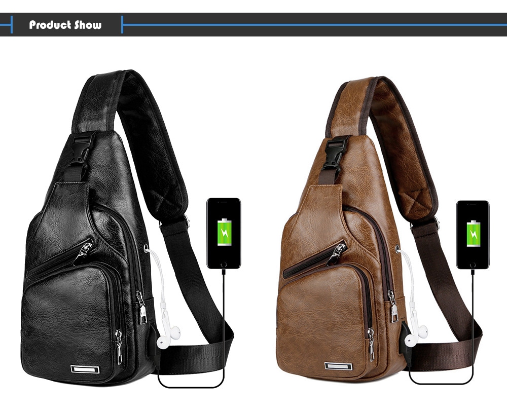 USB Charging Chest Bag Casual Fashion - Coffee