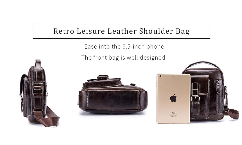 Retro Leisure Leather Shoulder Bag for Men- Coffee