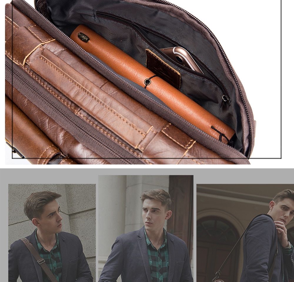 Vintage Leather Men Shoulder Bag- Brown Horizontal