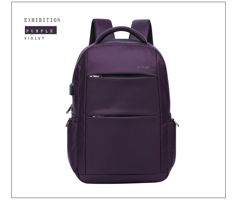 AUGUR Brand Backpacks USB Charging Laptop  Men Teenagers Travel Large Capacity Casual Fashion Style Back Bag- Black