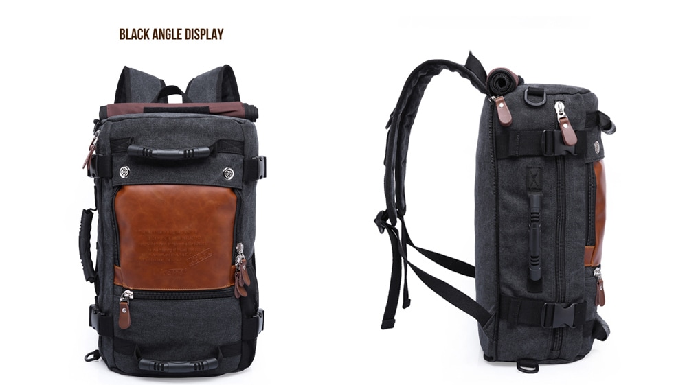 KAKA Large Capacity Wear-resistant Chic Canvas Backpack- Black