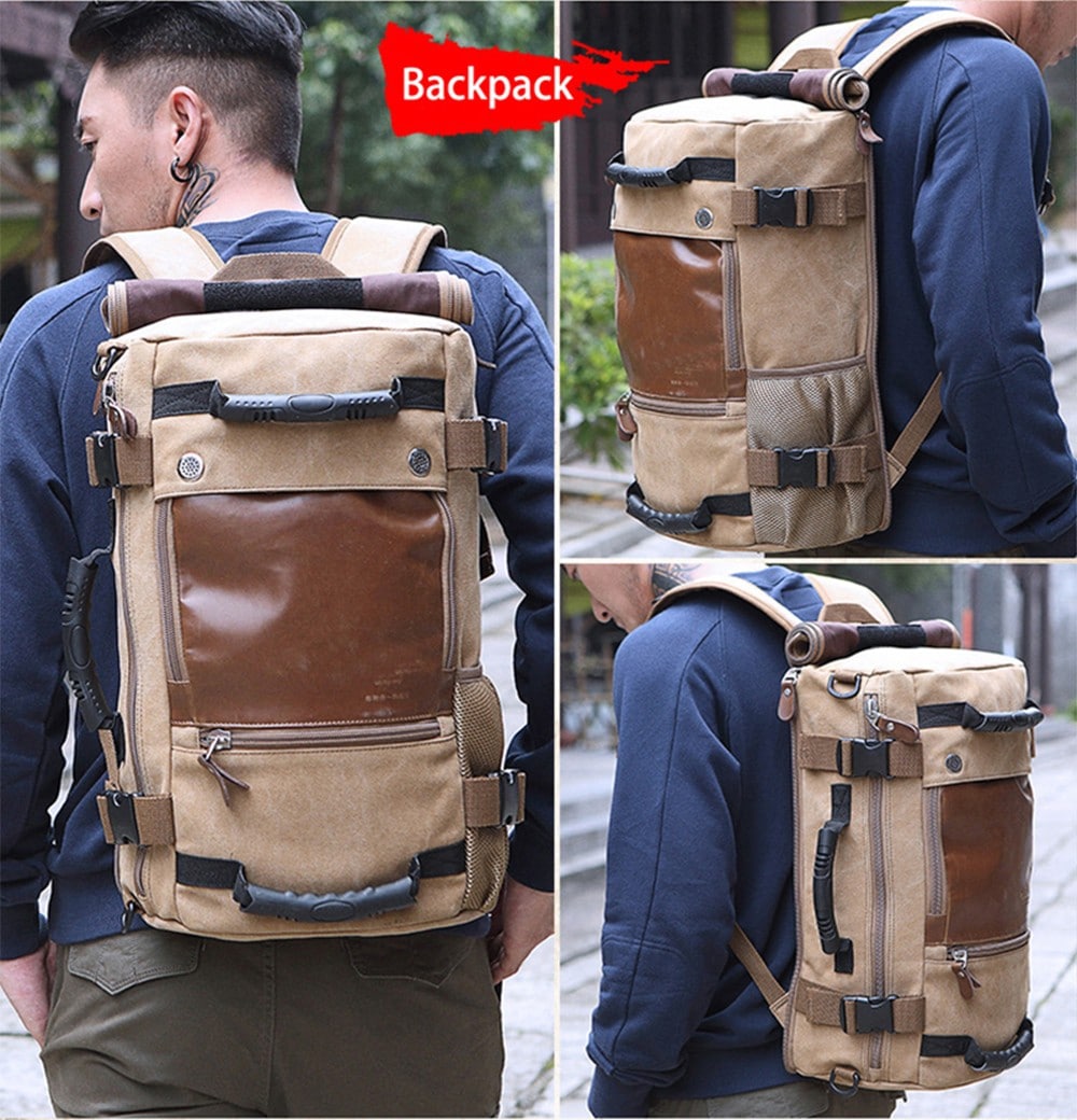 KAKA Large Capacity Wear-resistant Chic Canvas Backpack- Black