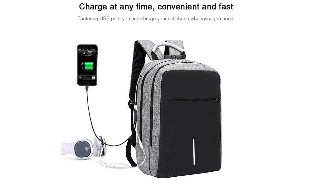 Men Fashion Laptop Backpack with USB Port- Black