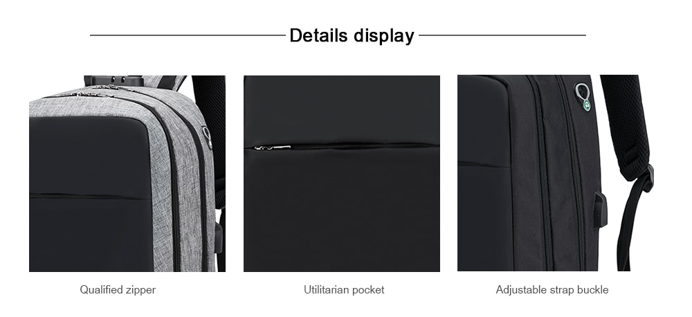 Men Fashion Laptop Backpack with USB Port- Black