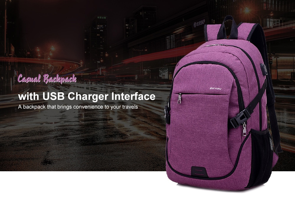Casual Backpack with USB Charger Interface- Lapis Blue