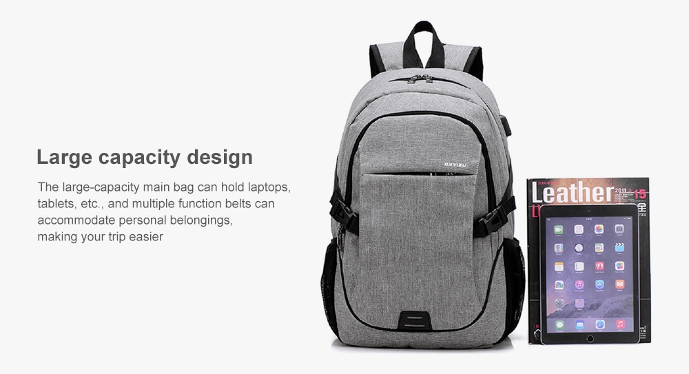 Casual Backpack with USB Charger Interface- Lapis Blue