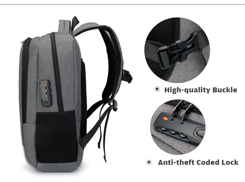 AUGUR Leisure Anti-theft Laptop Travel Backpack with USB Charging Port- Dark Gray