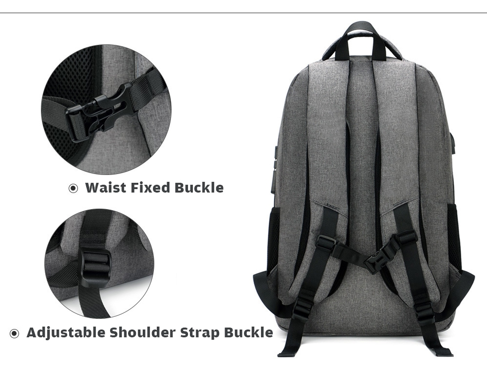 AUGUR Leisure Anti-theft Laptop Travel Backpack with USB Charging Port- Dark Gray