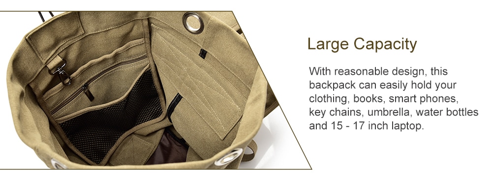 Outdoor Large Capacity Multifunctional Canvas Backpack- Wood