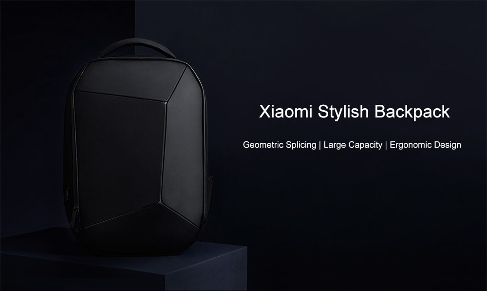 Xiaomi Trendy Geometric Splicing Reflective Water-resistant Backpack- Black