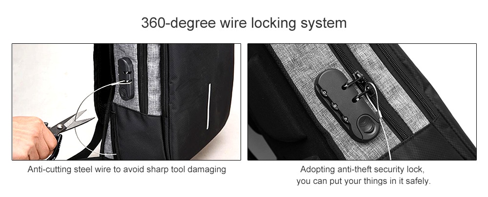 USB Port Design Anti-theft Man Backpack- Gray