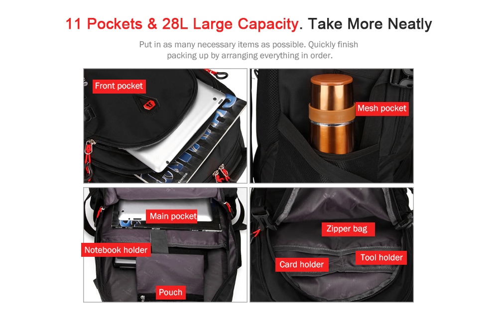 Shuaibo 9108 28L Large Capacity Travelling Backpack Outdoor Bag for Men- Black