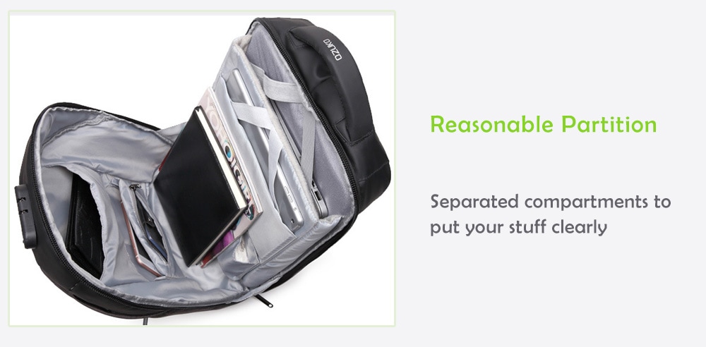 Ozuko Anti-theft Backpack with USB Port- Vampire Gray