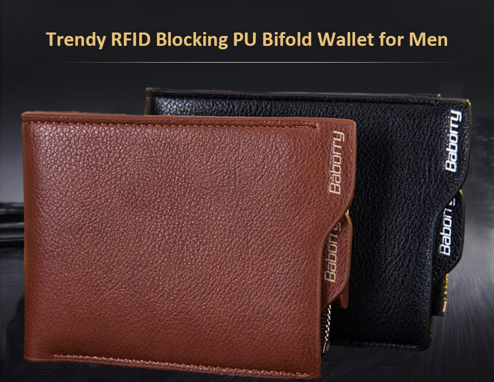 Trendy RFID Blocking PU Bifold Wallet for Men- Black Horizontal