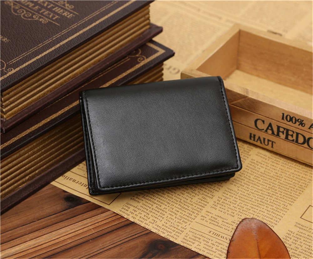 JINBAOLAI Fashion PU Leather Men Business Card Holder Wallet- Black