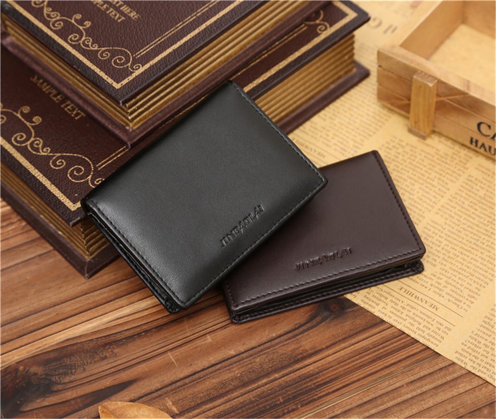 JINBAOLAI Fashion PU Leather Men Business Card Holder Wallet- Black