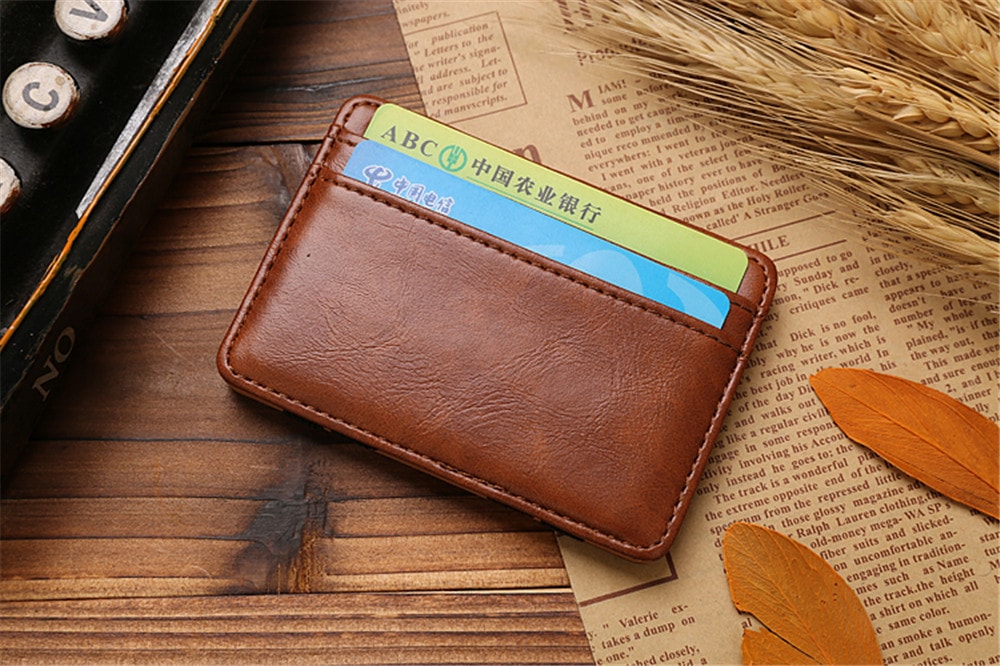 JINBAOLAI  Vintage Leather Magic Wallet Clip Pocket Mini Purse- Black