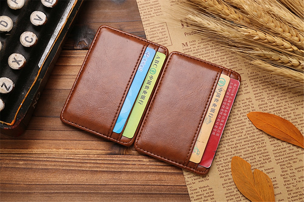 JINBAOLAI  Vintage Leather Magic Wallet Clip Pocket Mini Purse- Black