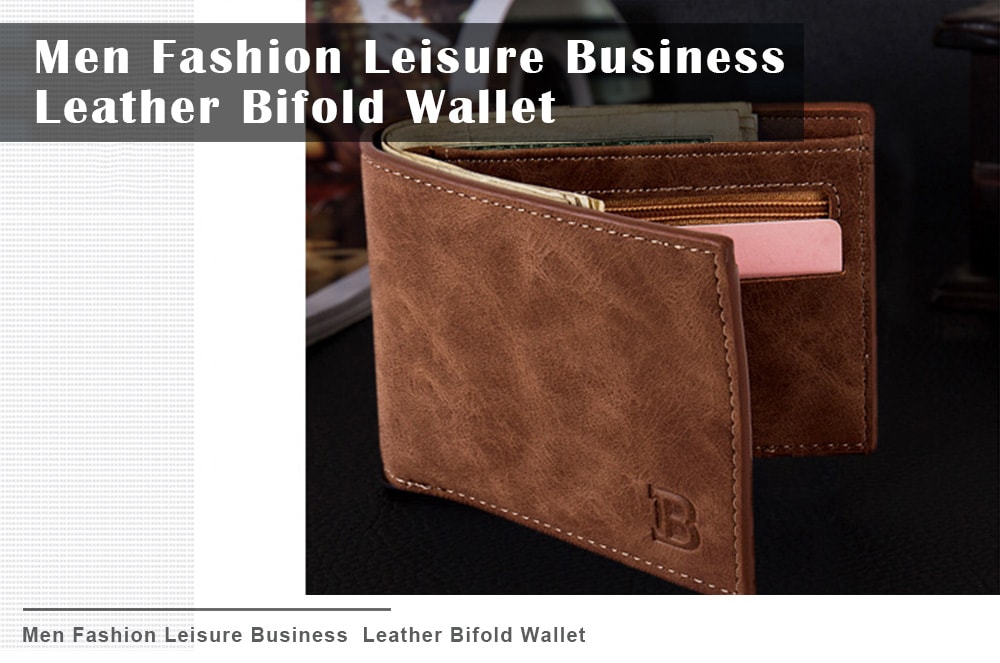 Fashion Leisure Business  Leather Bifold Wallet for Men- Coffee