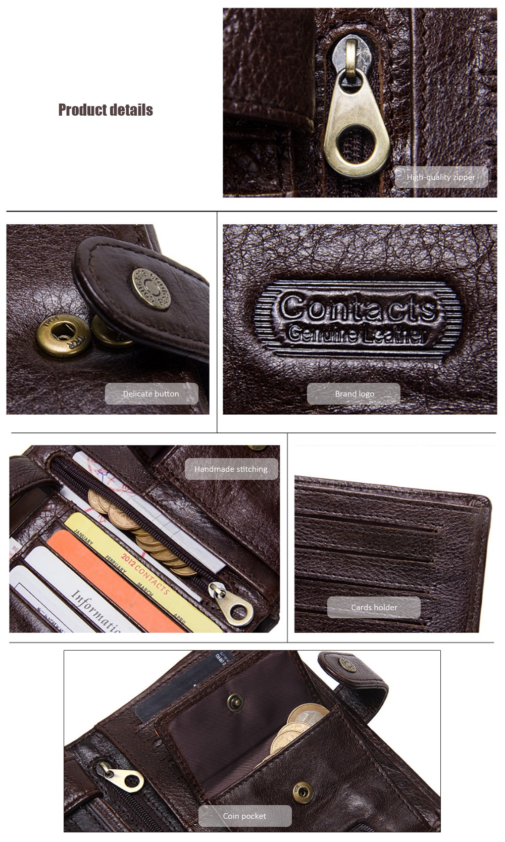 M1235 Passport Leather Fashion Multi-function Buckle Document Folder Leather Passport Bag Men Wallet- Coffee